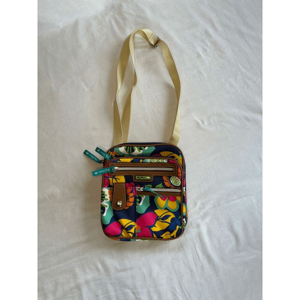 Lily Bloom Cross Body Handbag/Purse Adjustable Strap, Flowers, Blue, Colorful